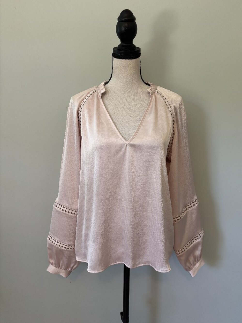 Caballero "Stella Top" Silky Lattice-Trim Blouse — NWT — S